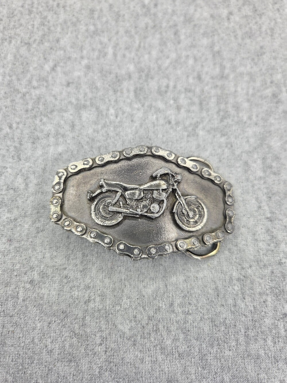 Vintage 1981 Great American Buckle Co Classic Motorcycle Belt Buckle Chain